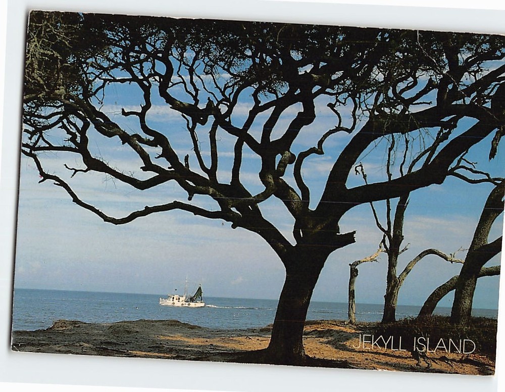Postcard A shrimp boat passes by Jekyll Island Georgia USA