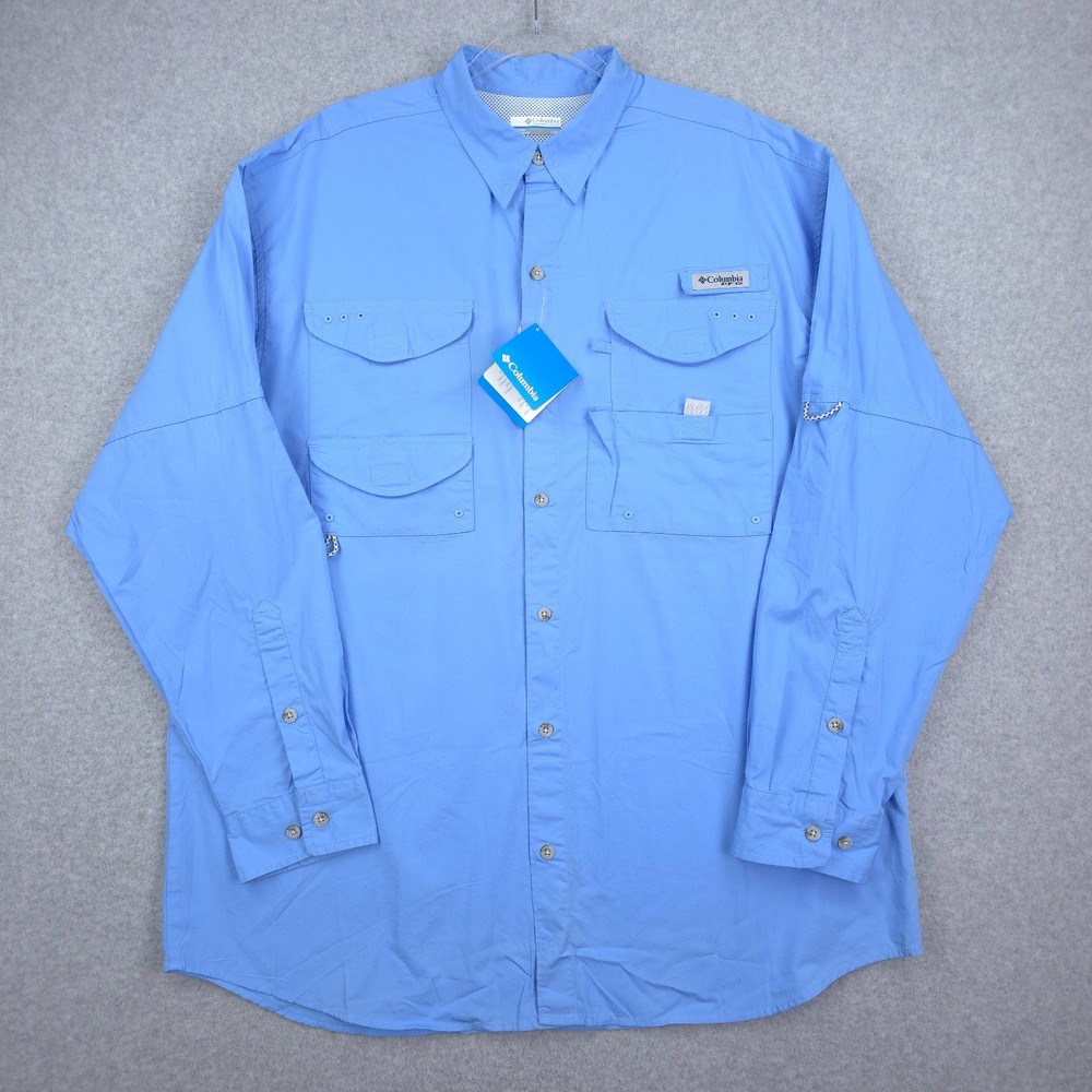 Columbia Shirt Mens Large Blue PFG Fishing Long Sleeve Vented Cotton New