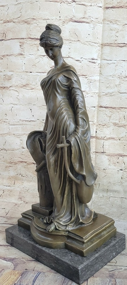 Vintage French Bronze Statue of Roman Greek Young Girl Signed NR