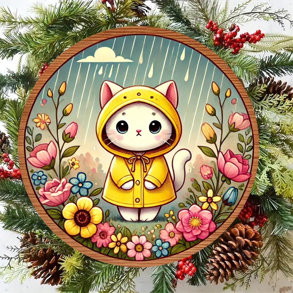 Yellow Raincoat Kitten Aluminum Foil Engraved Wall Art