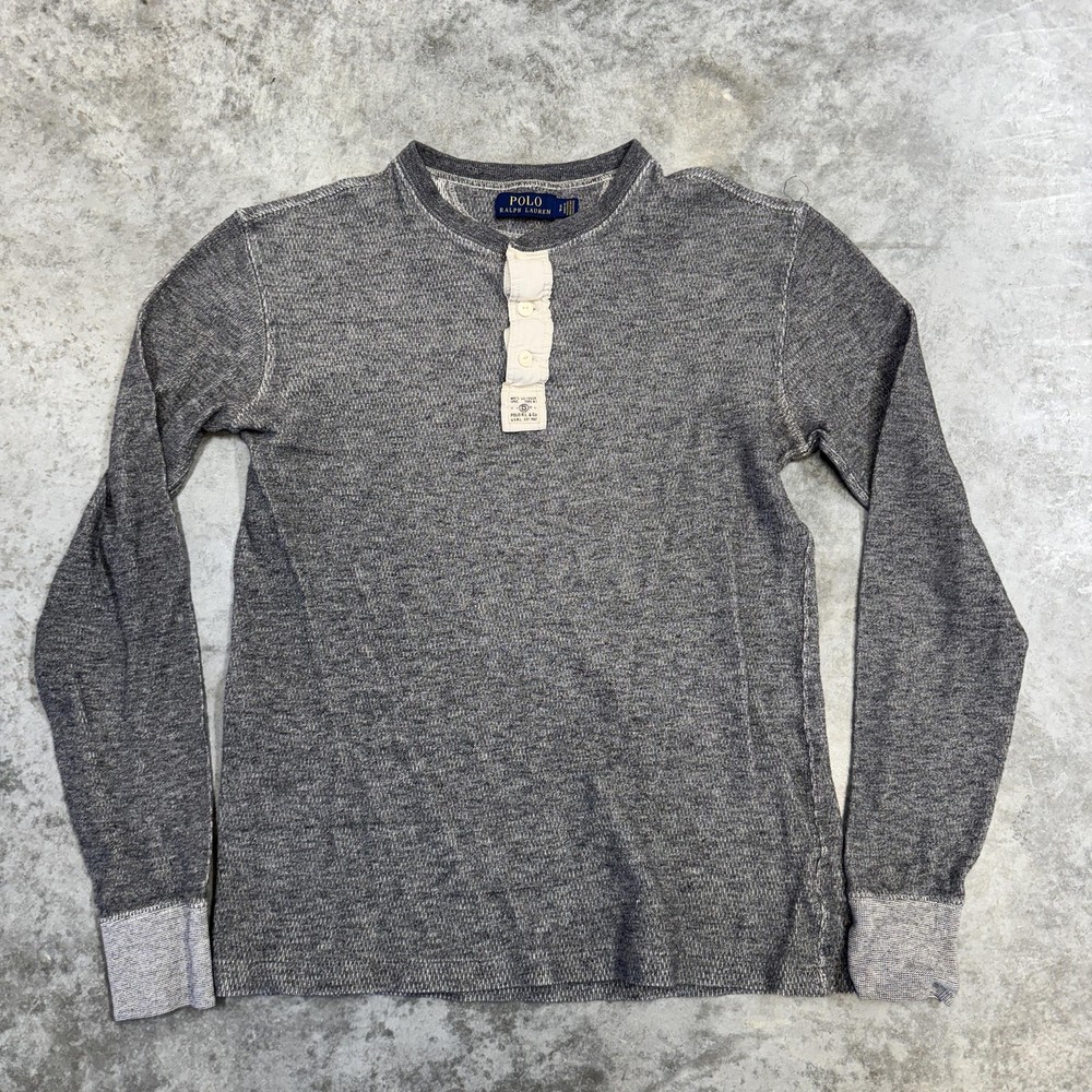 Polo Ralph Lauren Shirt Mens Small Gray Long Sleeve Thermal Waffle Henley
