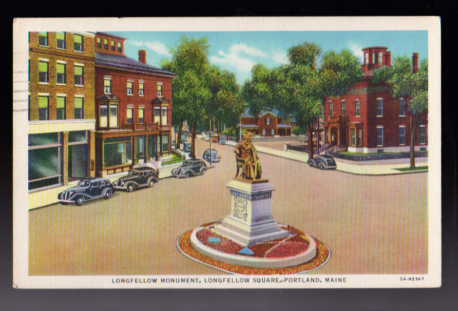 PORTLAND MAINE ME 1940 Longfellow Monument Longfellow Linen Postcard