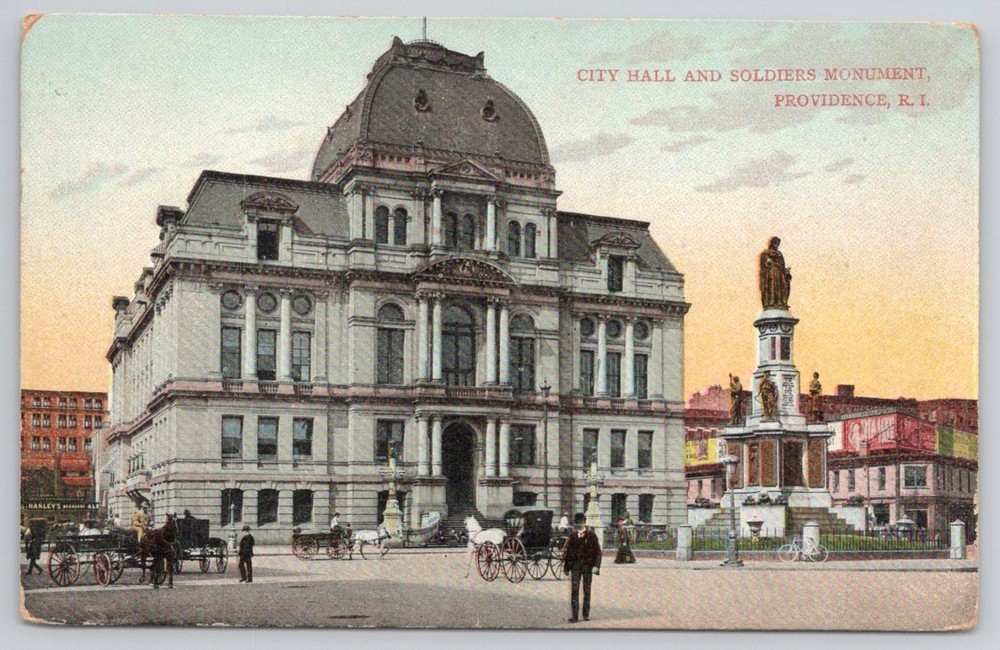 Providence RI City Hall & Soldiers Monument Postcard 1911 Posted