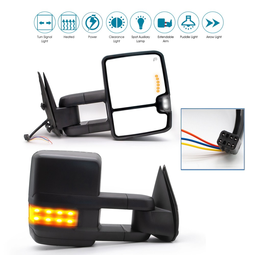 Power Heated Towing Mirrors for 1999-2002 GMC Sierra 1500 in Black