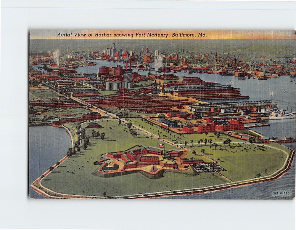 Postcard Aerial View Harbor Fort McHenry Baltimore Maryland USA