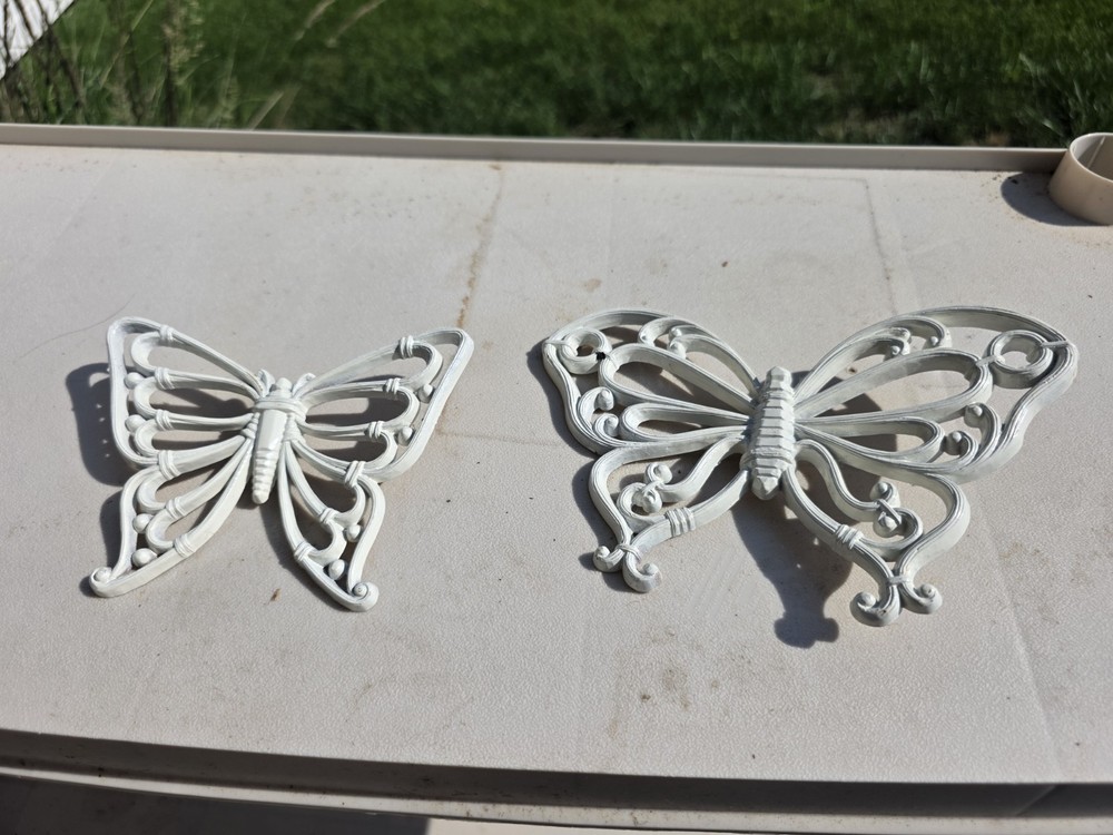 Homco Vintage Retro Syroco Butterfly Wall Hanging Set of 2 Boho White MCM