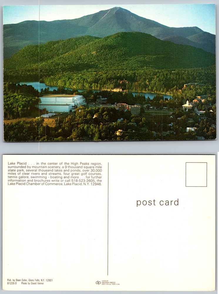 Aerial Lake Placid Village High Peaks New York Postcard