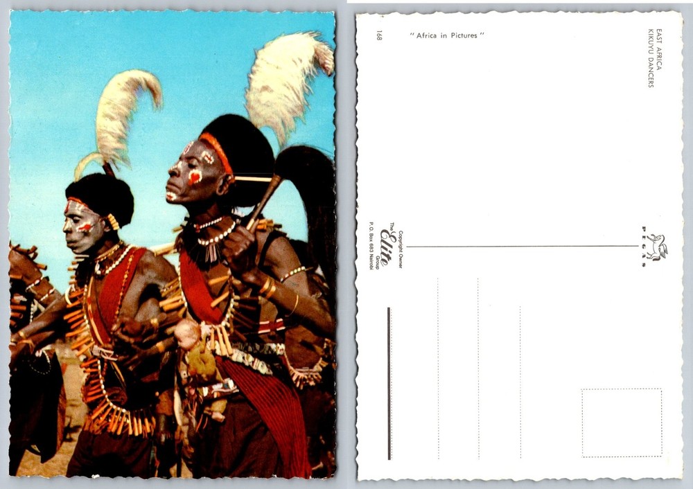 Vintage Kikuyu Dancers Postcard East Africa Feather Headdress Elite Group