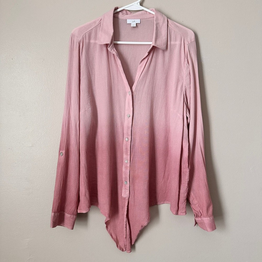 Jill Women’s Large Pink Ombre Tie-Front Boho Shirt with Button Closure