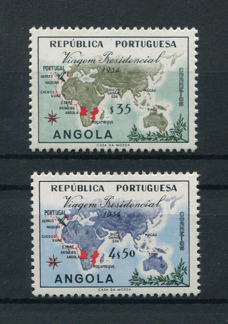 Portugal Angola 1954 PRESIDENTIAL VISIT MAPS #377/378 complete set MNH, FVF