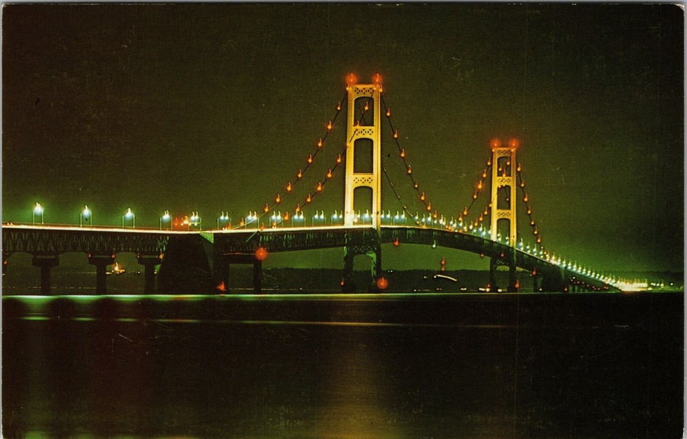 Mackinac MI-Michigan, Mackinac Bridge, Scenic View, Vintage Postcard
