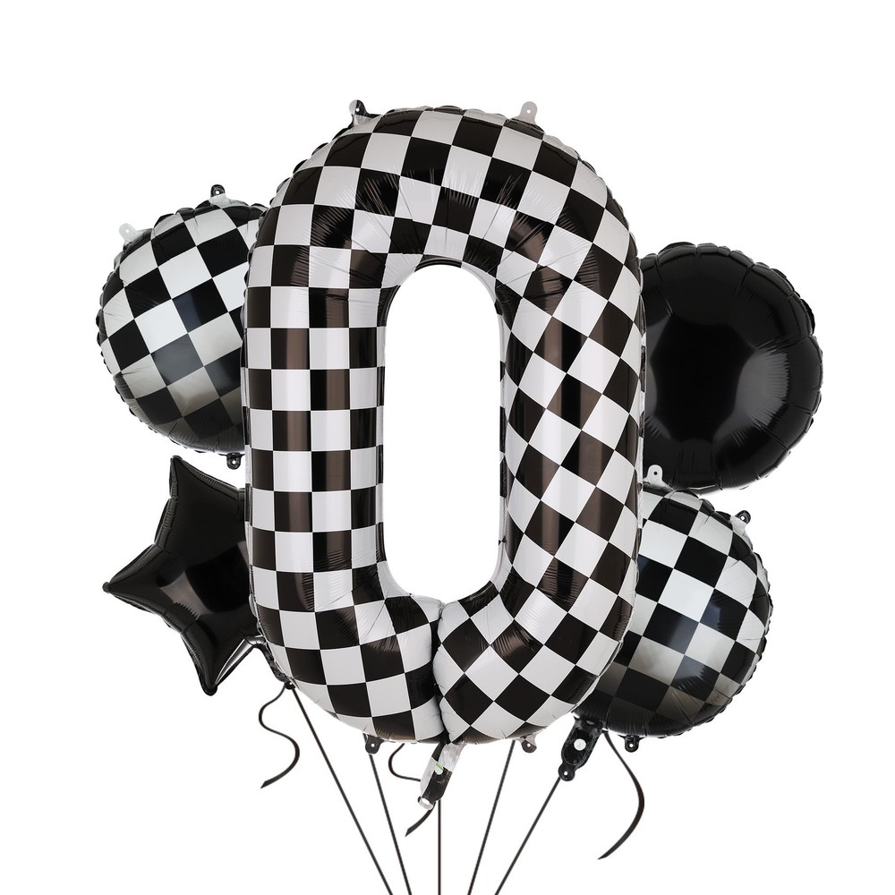 40 Inch Checkered Number Balloon 0 Black and White Race Car Birthday Balloons...