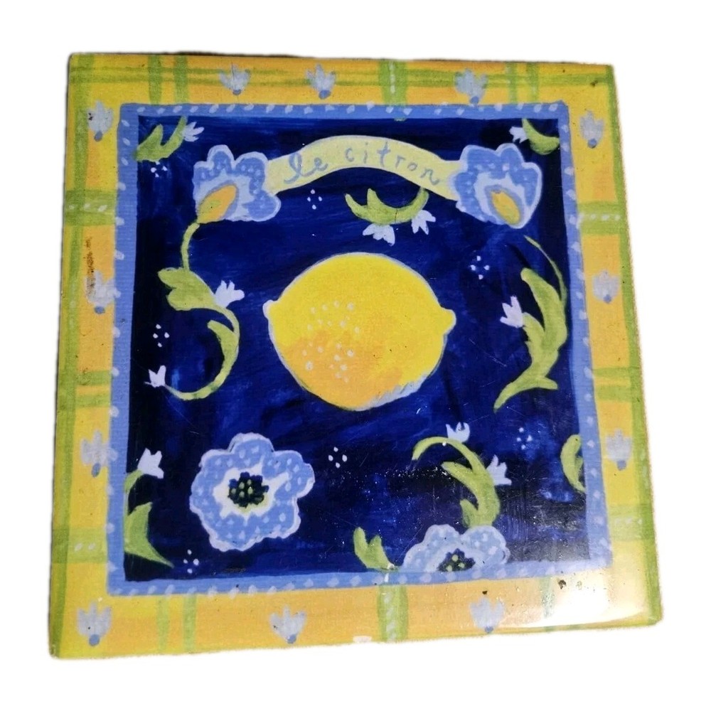 Ceramic Lemon Themed Trivet Hot Pad Wall Plaque Tile Coaster Kitchen Decor