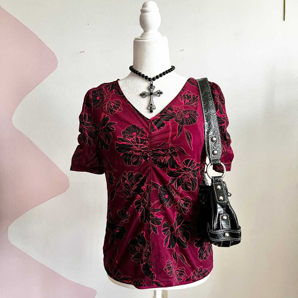 Mesh Sheer Floral Top, Grunge Fairycore Whimsigoth Witchy Small