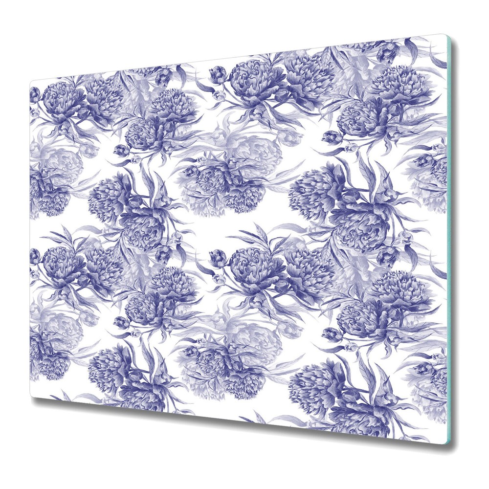 Glass Chopping Cutting Board Worktop Saver Peonies purple and white 60x52