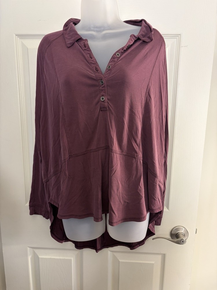 Free People We The Free Womens Purple Collared Long Sleeve Long Top Size S