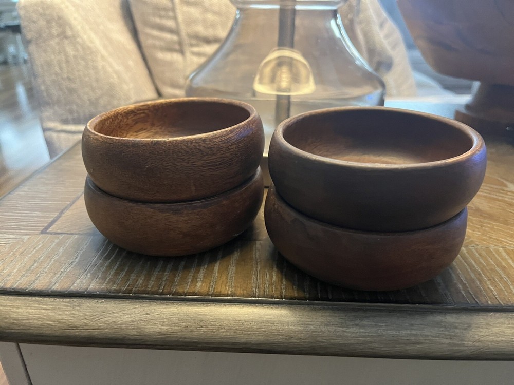Acacia Wood Small Bowl Hand Carved Wooden Kitchen Bowls Set of 4 for Serving Dip-image