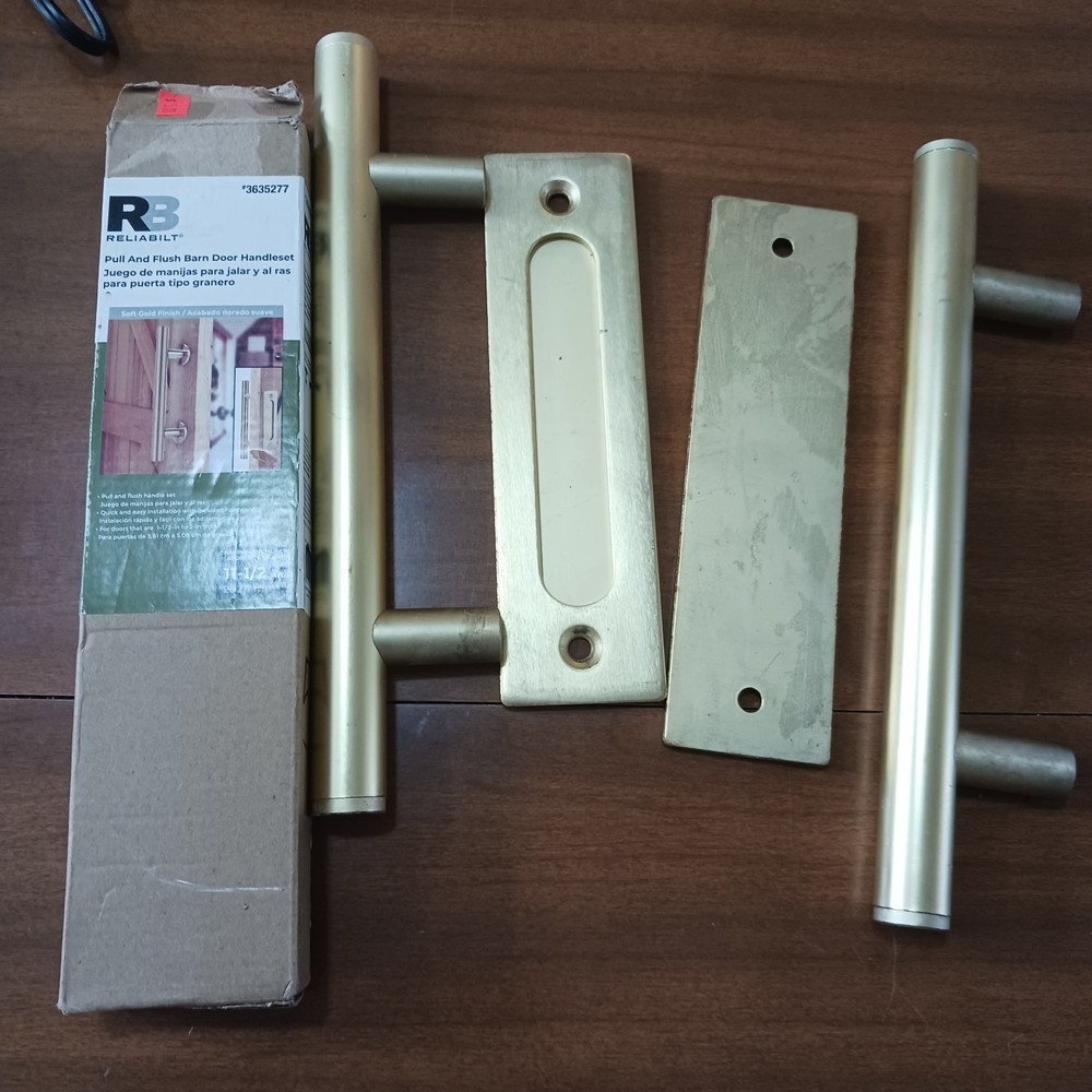 Gold Finish Barn Door Handleset with 11.5 Panels and Handles No Rings