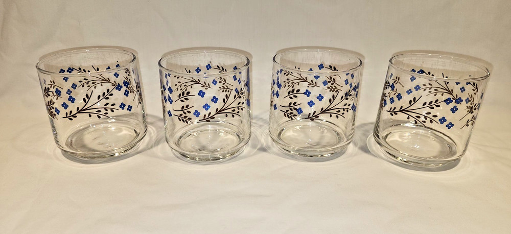 4 Vtg Termocrisa Blue Forget Me Not Drinking Glasses Tumblers 3” Juice Rocks