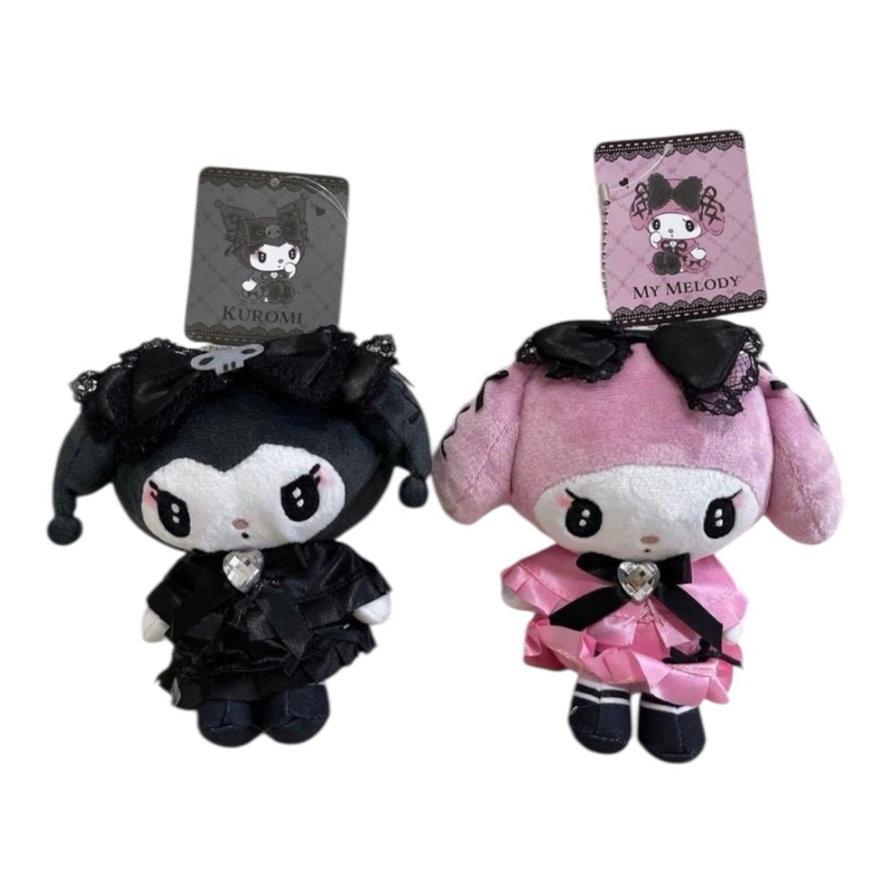 2set Sanrio Midnight Melokuro My Melody Kuromi Mascot Keychain Plush Pouch Japan