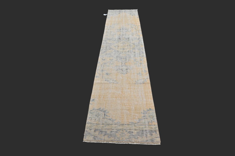 Vintage 2x10 Turkish Oushak Runner Rug Handmade Anatolian Boho Kilim YELLOW