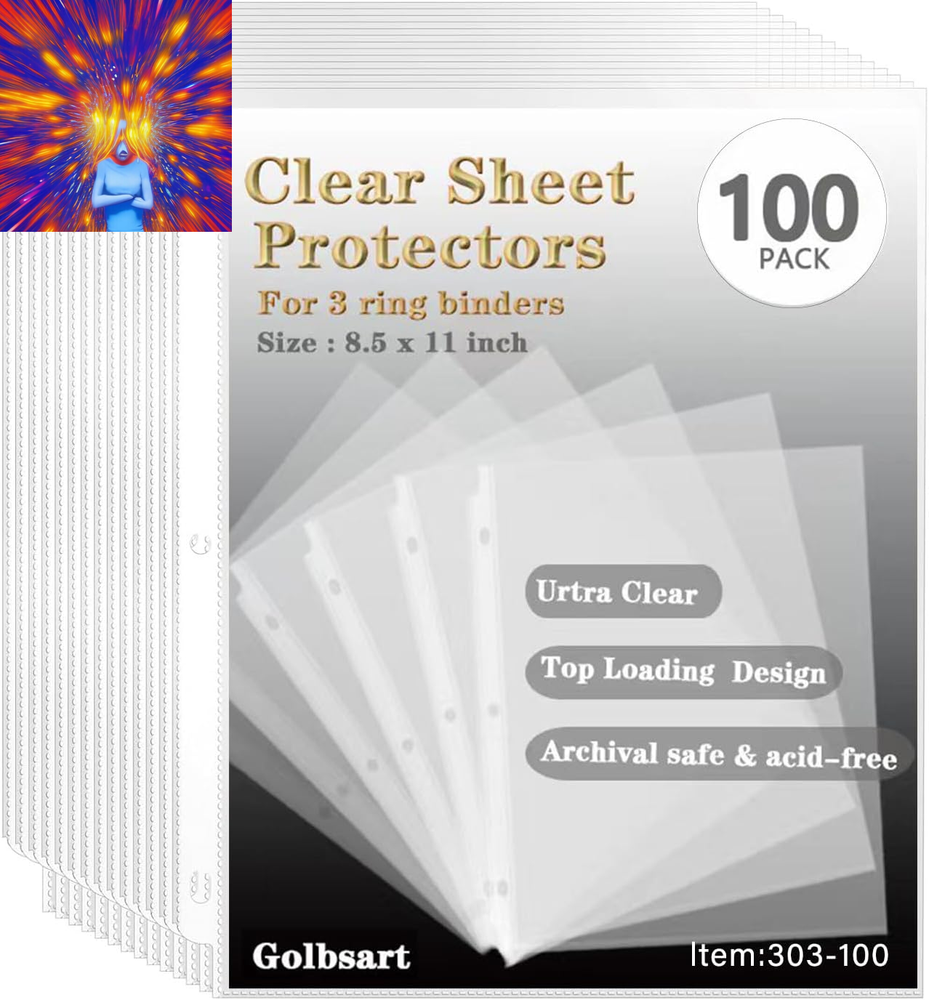 Sheet Protectors 8.5 X11 Inch, 100 Pack Page Protectors for 3 Ring Binder, Top L