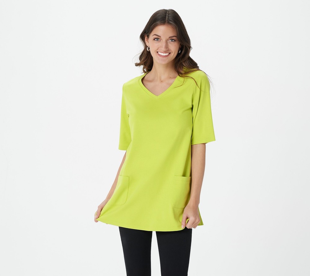 Isaac Mizrahi Live! Women's Top Sz S Essentials Pima Cotton V-Neck Green A395252