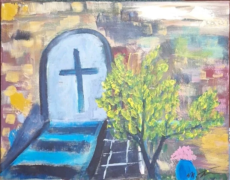 Mission Door, Acrylic Painting - 16x20 Hand Painted Artwork on Canvas