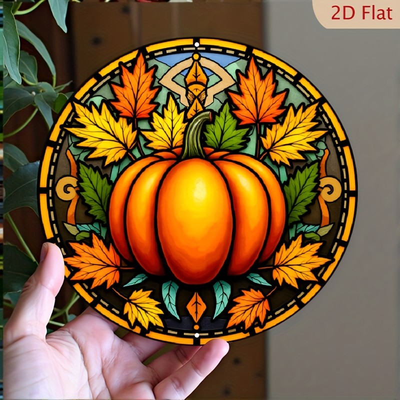 Autumn Pumpkin Maple Leaf Metal Wall Art Thanksgiving Decor