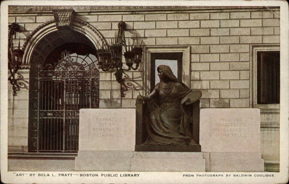 Boston Massachusetts Public Library bronze sculpture by Bela Pratt art postcard