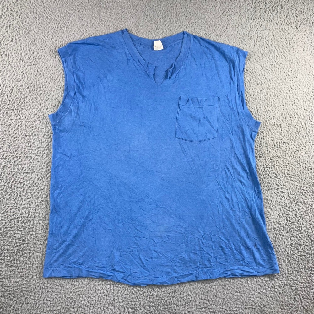 Fruit of the Loom Muscle Tee Men XXL Blue Vintage 90s Made in USA Pocket Tank