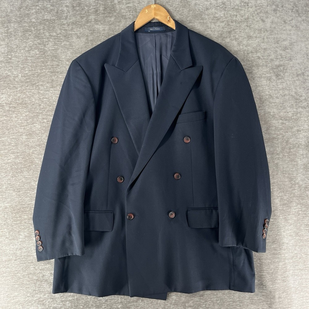 Ralph Ralph Lauren Double Breasted Blazer Jacket Solid Navy Blue Men’s Size 46L