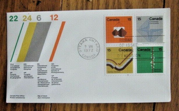 CANADA  INTL CONGRESSES SET GEOLOGY GEOGRAPHY MAPS PHOTOGRAMMETRY 1972 FDC UNAD+