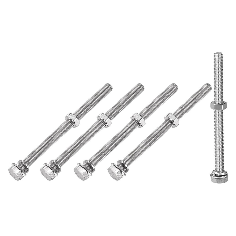 M8x130mm Hex Head Screws Bolts Nuts Flat Lock Washers Kit 5 Sets