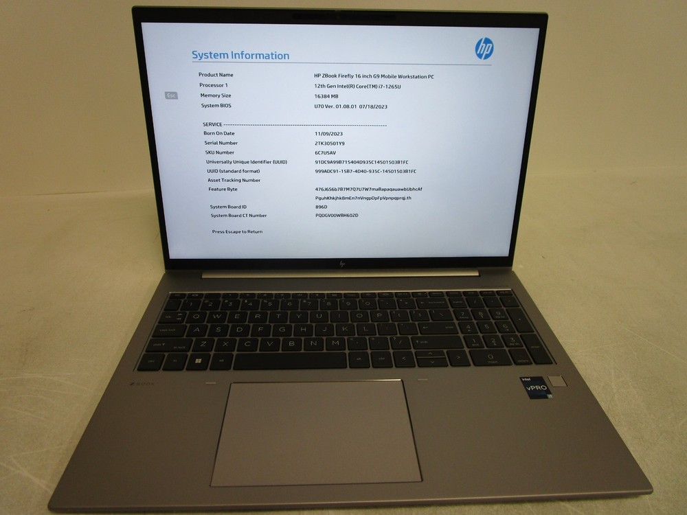 HP ZBook Firefly 16 inch G9 Core i7-1265U 4.15GHz 16 GB RAM No HD No Pwr Adapter