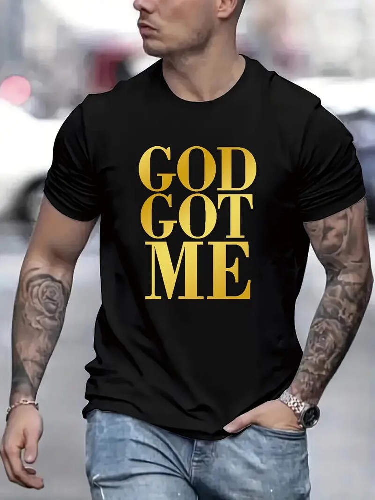 Camiseta Novedad Moda Dios Got Me Letra Gráfico Casual Manga Corta Camisetas