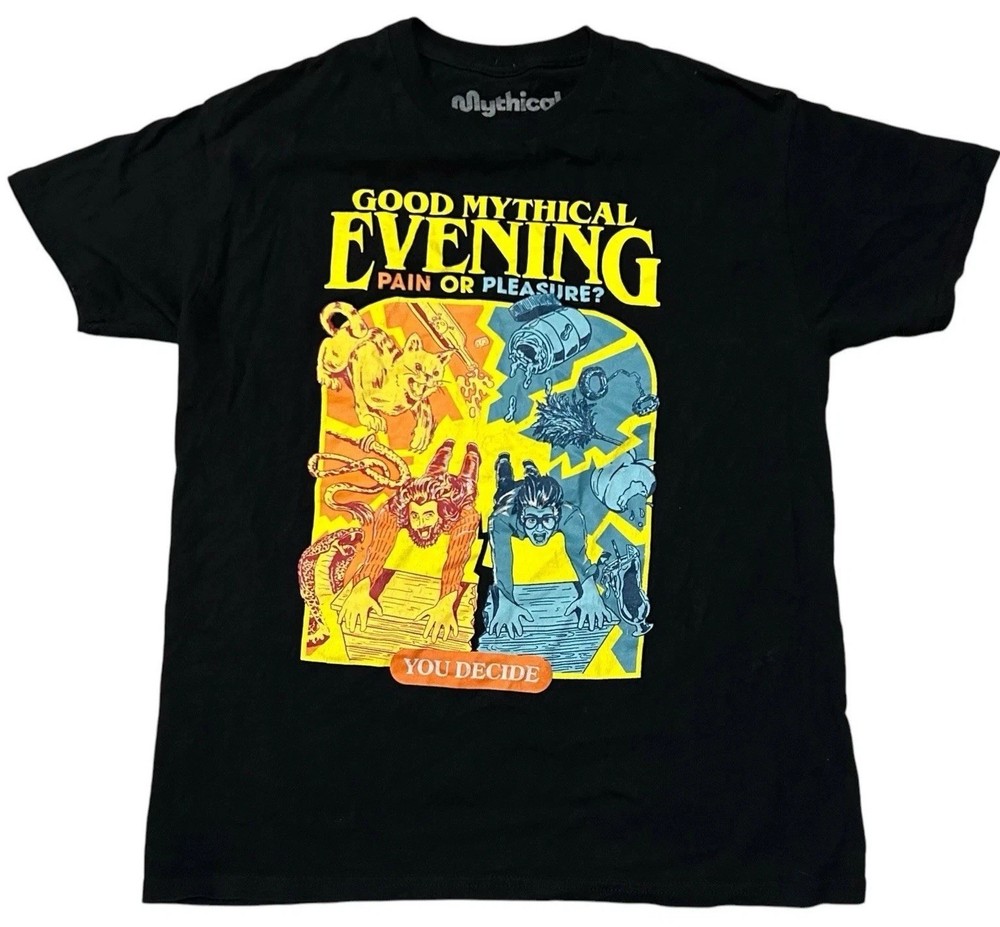 Mens M Black T-Shirt Good Mythical Evening Short Sleeve Graphic Print Rhett Link