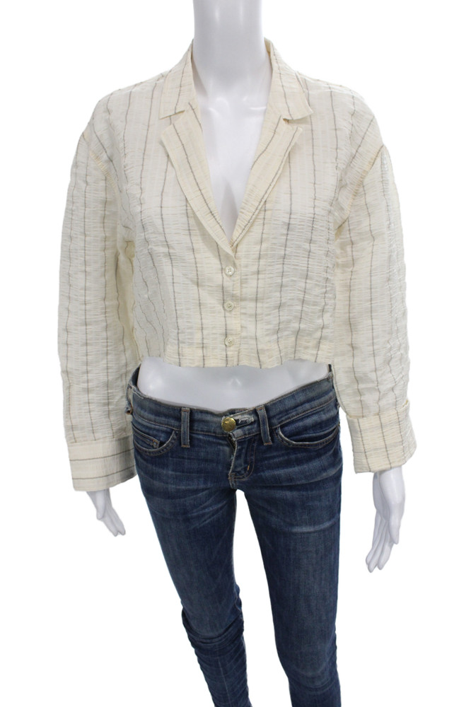 Zara Women Striped Collared Blazer Beige Long Sleeve Button Viscose Size SFree Shipping in US $100+ Orders | $6.95 Orders Below