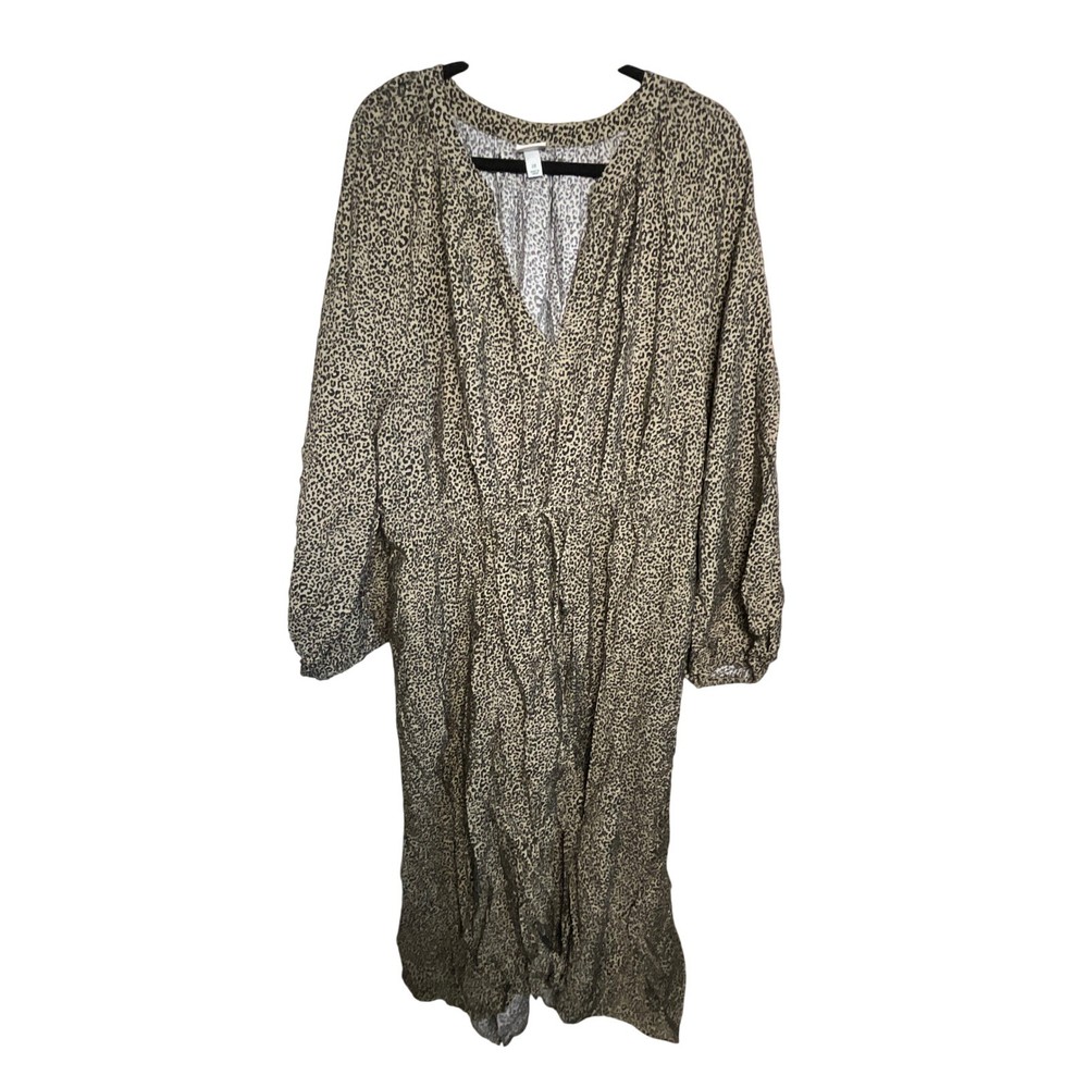 A New Day Women's 2X Leopard Print Long Sleeve Midi Dress Drawstring Waist