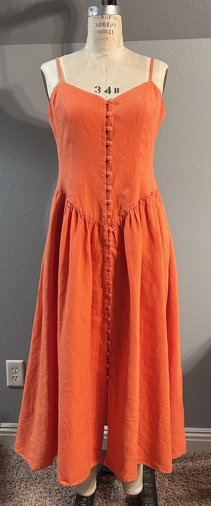 Mara Hoffman Mischa Poppy Orange Hemp Sun Dress Orig $525 Sz 10