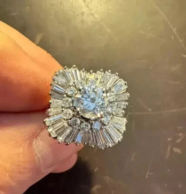 2.50 Ct Round Cut Simulated Diamond Engagement Halo Ring 14k White Gold Plated