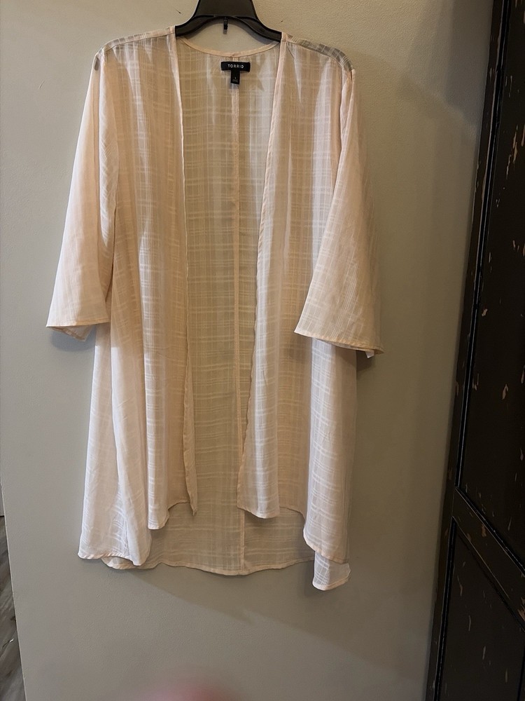 Torrid Beige Plaid Lightweight Open Front Women's Kimono Jacket Size 1