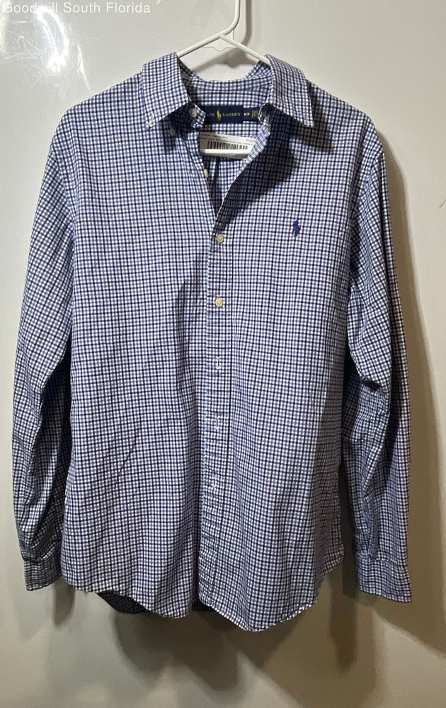 Ralph Lauren Mens Blue White Black Gingham Long Sleeve Button-Up Shirt Size M