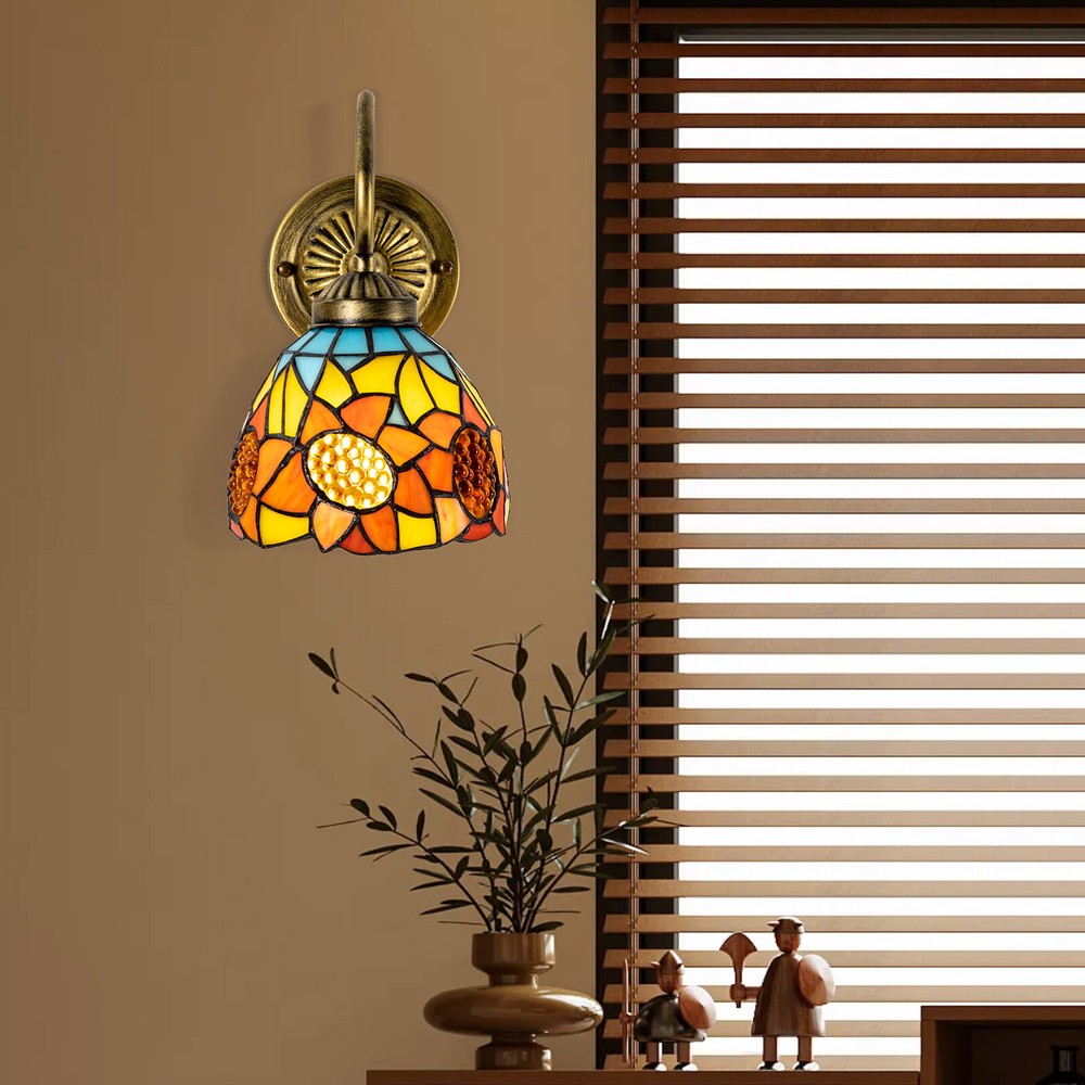 110V Wall Sconce Lamp Tiffany Vintage Stained Glass Wall Light Indoor E26