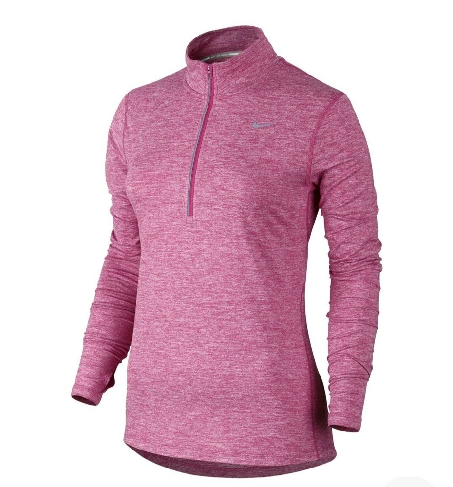 Nike Dri Fit Womens Running Half Zip Long Sleeve Pullover Top Heathered Pink