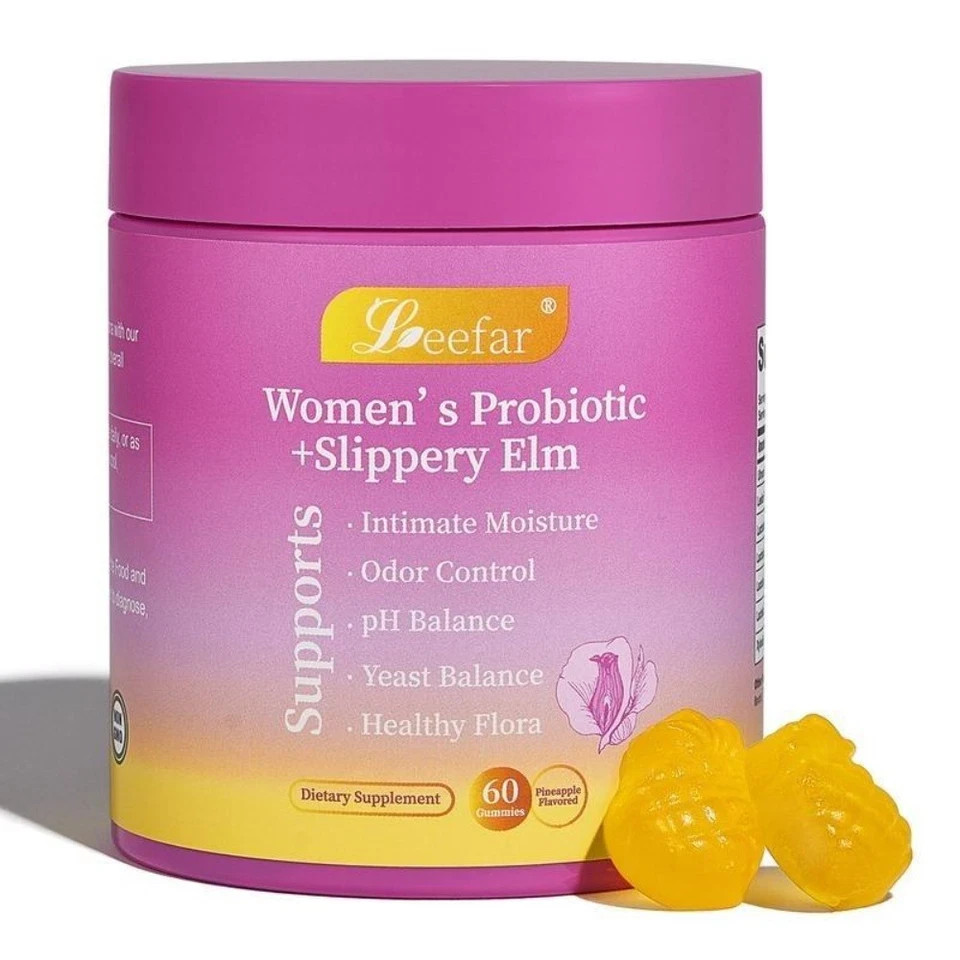 NEW Women's Probiotic+Slippery Elm - 60 Gummies - Tropical Pineapple Flavor