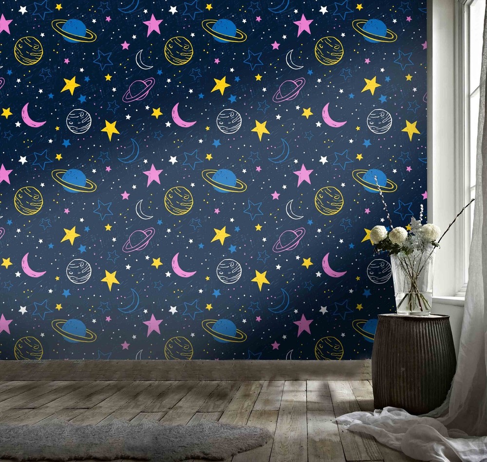 3D Space Planet Moon Stars Pattern Wall Murals Wallpaper Murals Wall Sticker