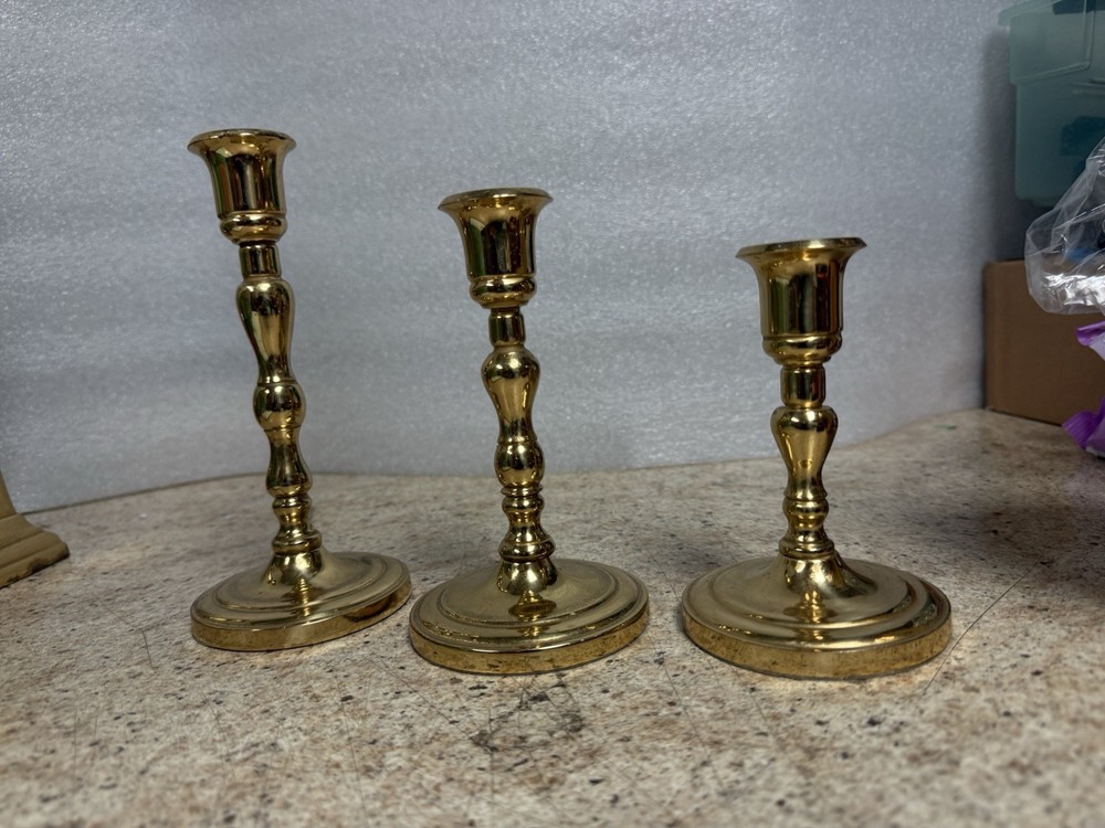 Vintage Brass Graduated Candlestick Holders Set of 3 Taper Mid Century Decor