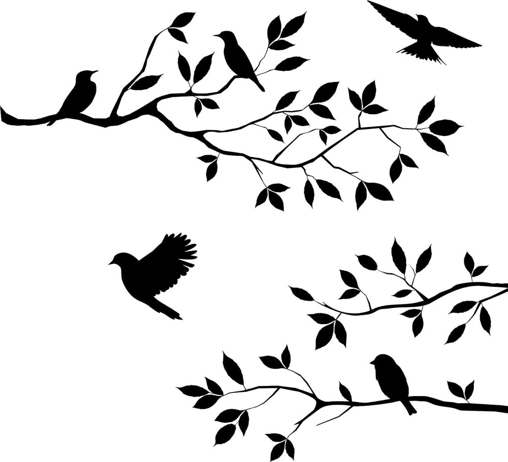 Burnish Birds & Blossoms Vinyl Wall Decal, 16 x 24-Inches 16'' X 24'', Black
