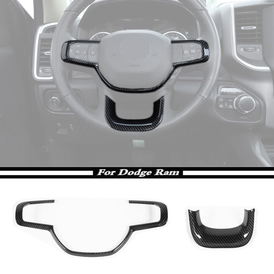 Car Steering Wheel Cover Trim Fit Dodge RAM 1500 19-24 Accessories Carbon Fiber